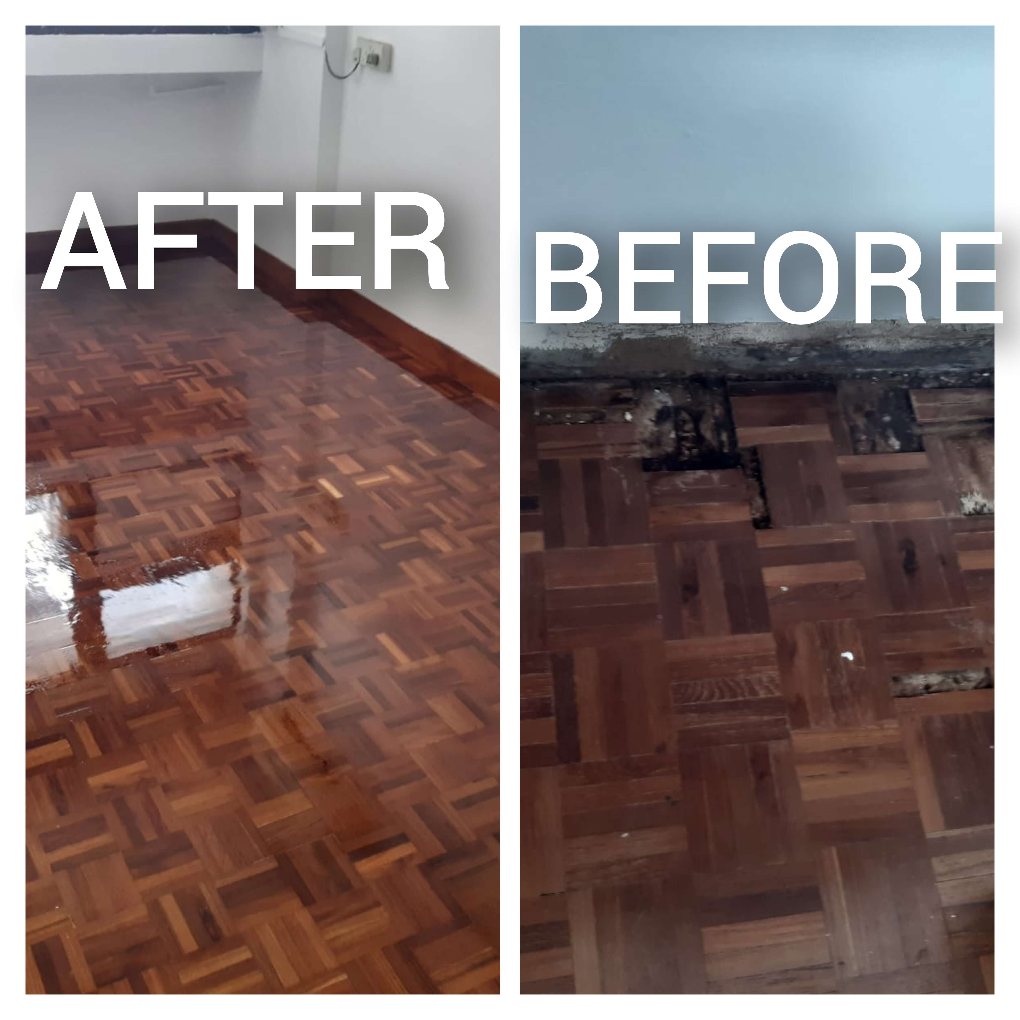 Before Parquet floor polish and after parquet floor polish looks like shiny.
