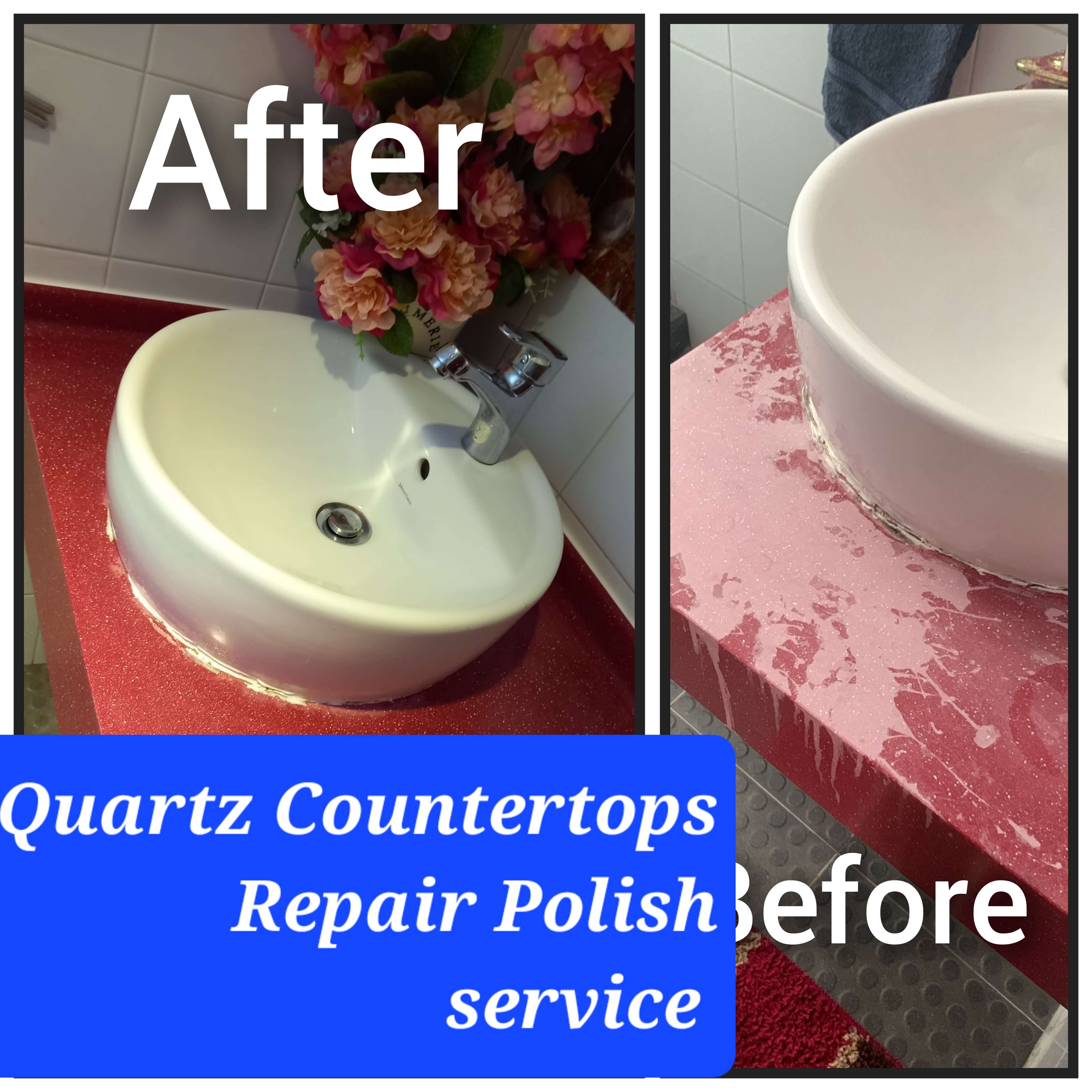 Before and after Quartz Countertops repair polish 
