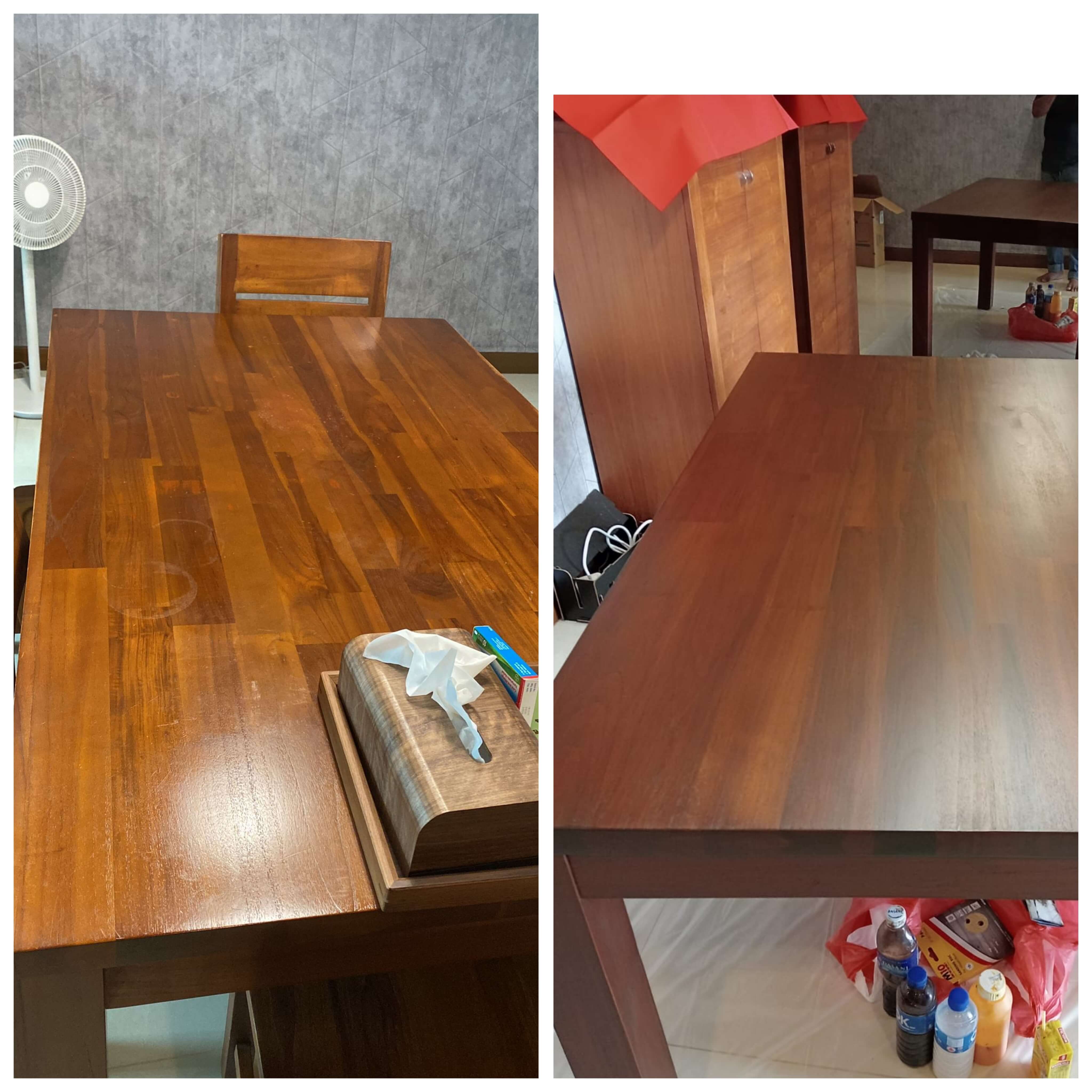 Before Varnishing and after Varnishing table impact look likes new table
